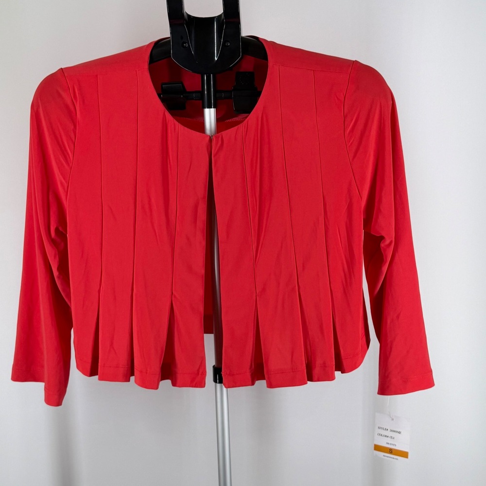 Danny and Nicole Red Pleated Cropped Bolero Shrug Jacket Womens Small NWT